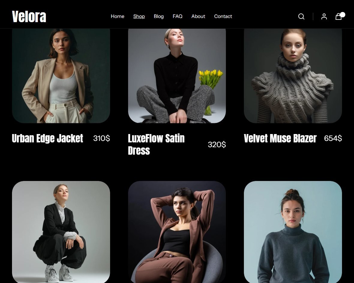 Velora shop page